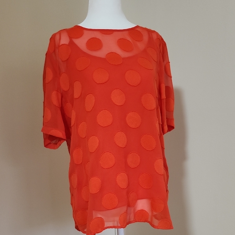 NEW Vince Camuto Orange-Red Sheer Polka Dot Blouse And T-tank